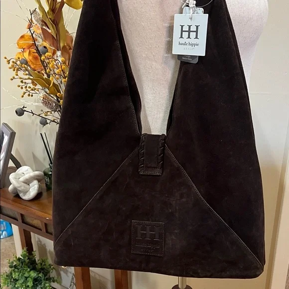 Haute Hippie | Chocolate Brown Triangle Hobo Suede Bag - Picture 6 of 11